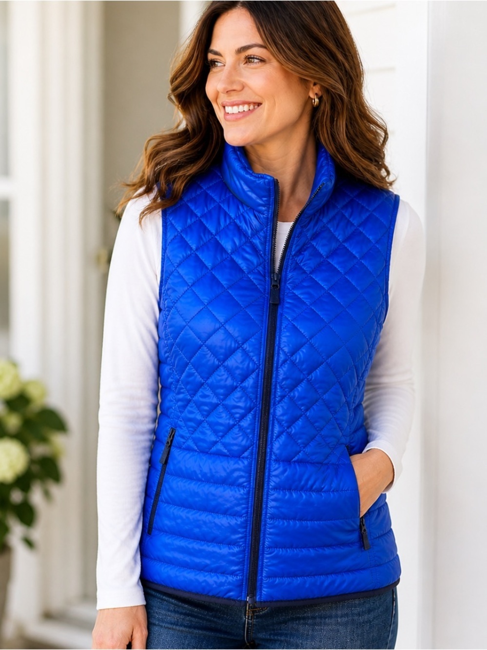 Talbots Petites Blue Quilted Puffer Vest XL Lightweight Zip Front